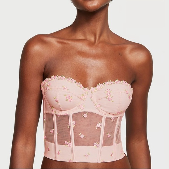 Victoria Secret Womens Feminine Sexy Floral Embroidered BustierTop New 34C as is - Picture 1 of 15